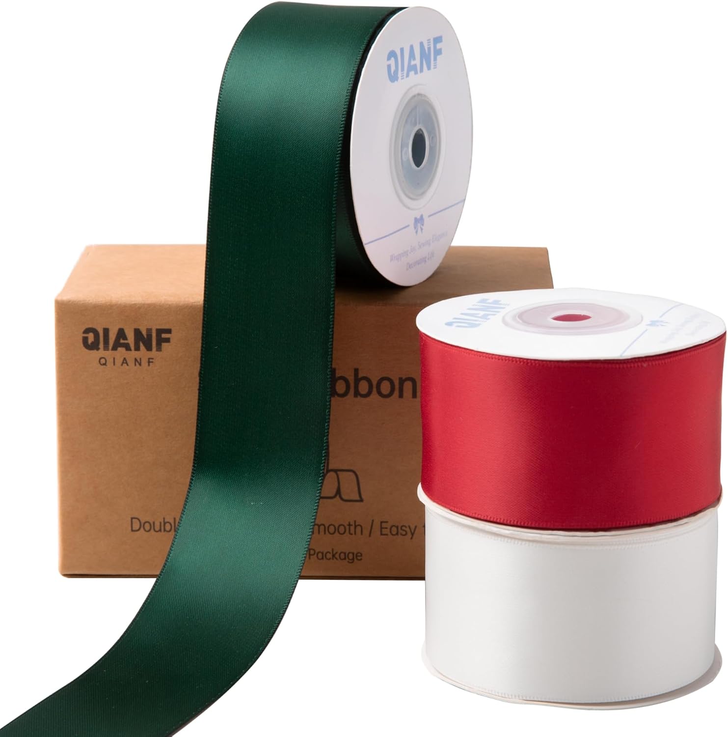 QIANF 1-1/2 Inch Baby Maize Double Face Satin Ribbon 45 Yards Mint Green Fabric Ribbon for Gift Wrapping, Flower Bouquets, Hair Bows, Wedding Decoration, Invitation Cards, Christmas (3 Rolls *15Yd)