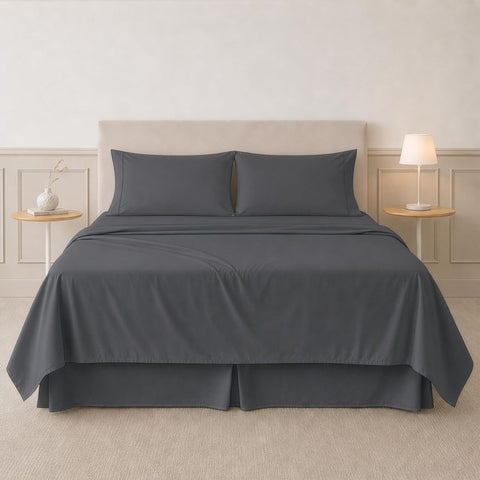 Modern Threads 4-Piece Ultra Soft Microfiber Bed Sheets Set, Wrinkle Free Sheets with Deep Pockets Fitted Sheet, Flat Sheet & Pillowcases, Lightweight Breathable Bedding, Charcoal, California King