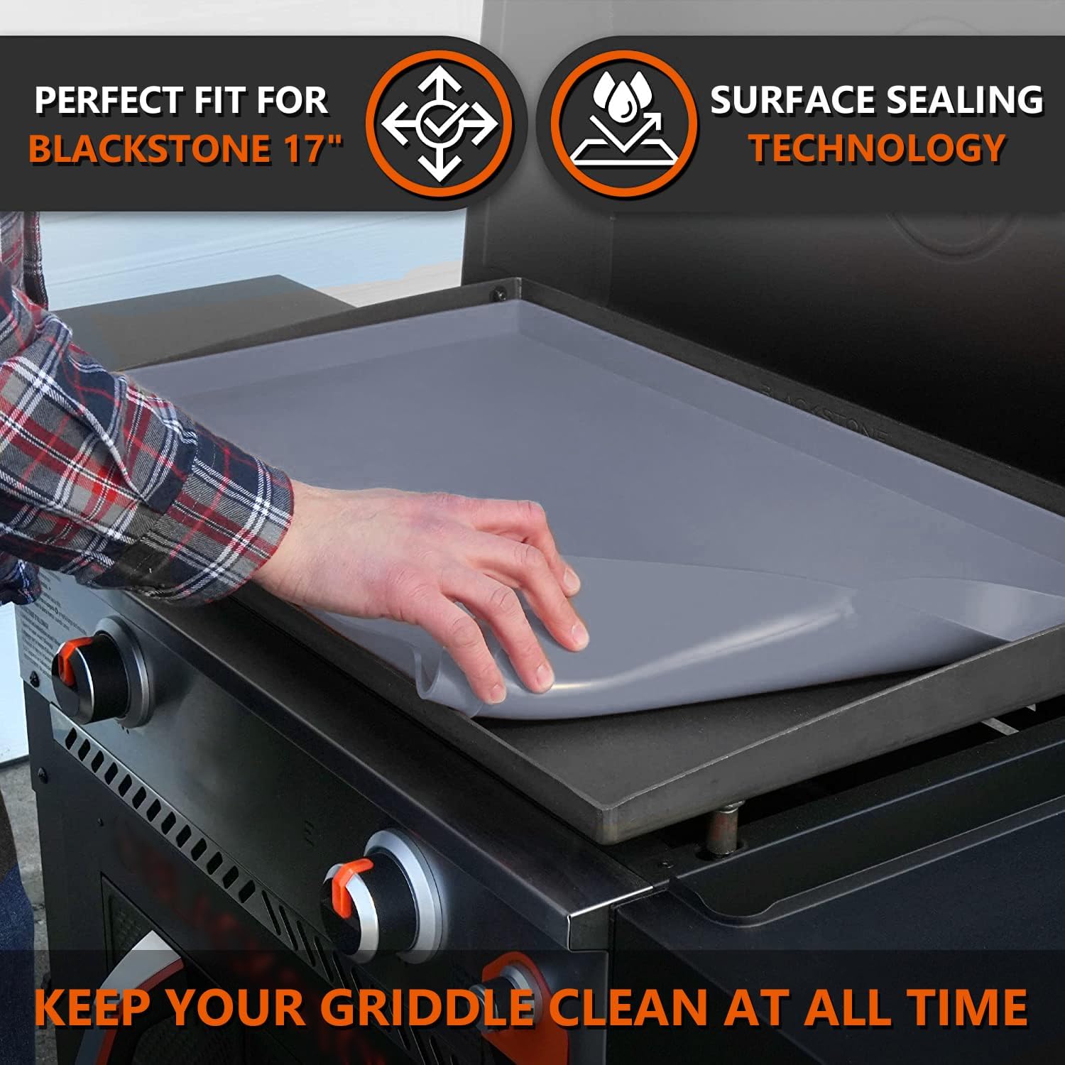 17" Silicone Griddle Mat for Blackstone 17 Inch Grill, Heavy Duty Food Grade Silicone Griddle Cover, Protect Your Grill from Dirt & Rust All Year Round (Gray)