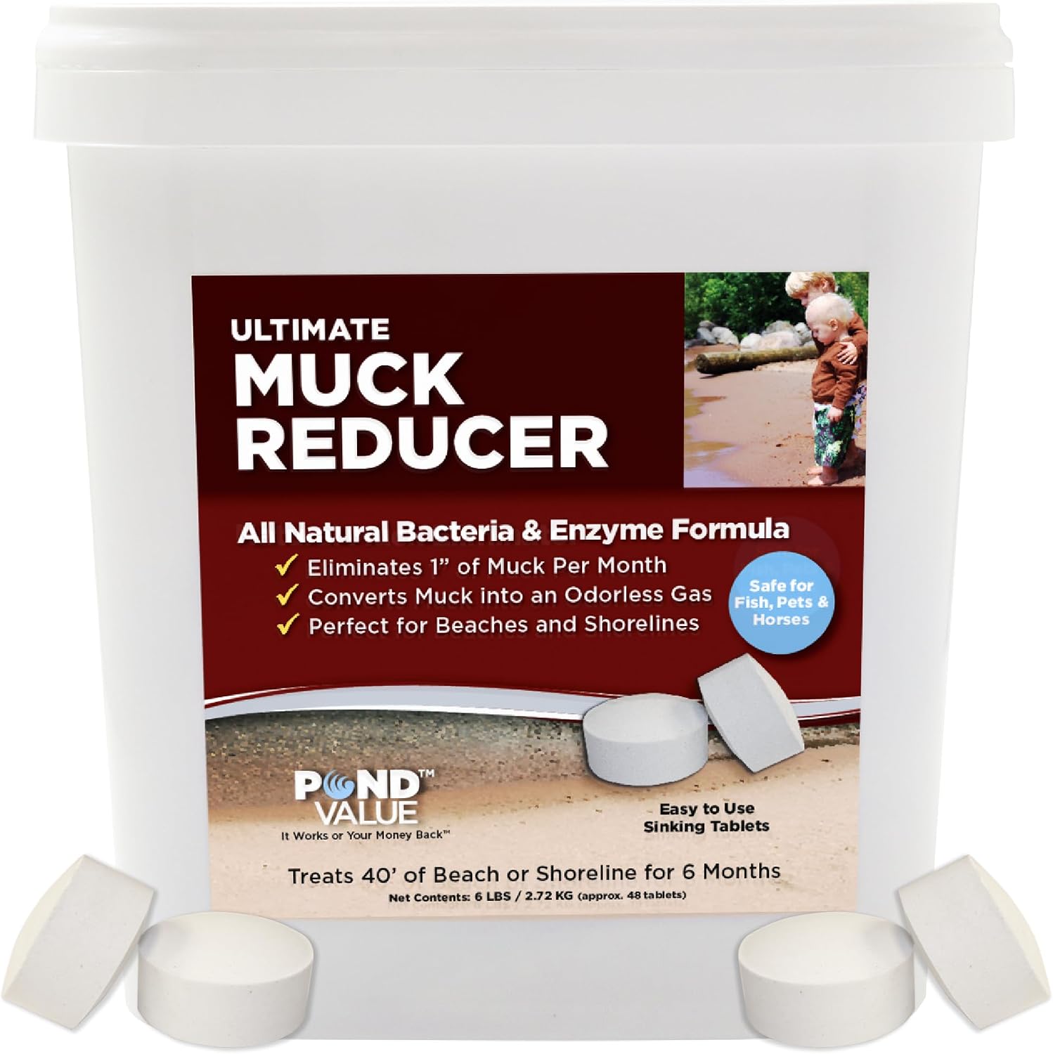 PondValue Ultimate Muck Reducer, Natural Pond & Lake Treatment, 48 Tablets