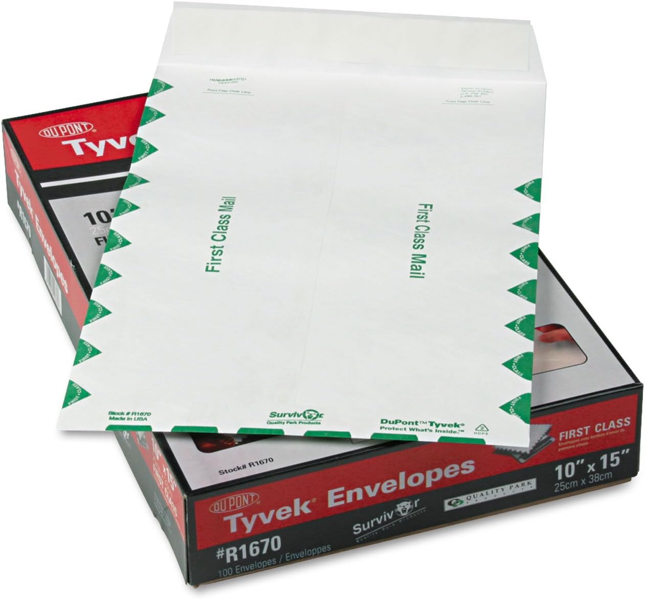 Quality Park Survivor R1670 Tyvek USPS First Class Mailer, 10 x 15, White (Box of 100)