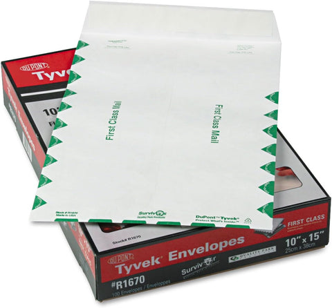 Quality Park Survivor R1670 Tyvek USPS First Class Mailer, 10 x 15, White (Box of 100)