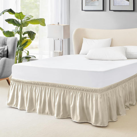 FreshCulture Twin Bed Skirt, Elastic Wrap Around Bed Skirt Twin Size, Bed Skirts for Adjustable Bed, Easy Fit with 22 Inch Drop Length, Hotel Quality Dust Ruffle for Twin Bed (Cream)