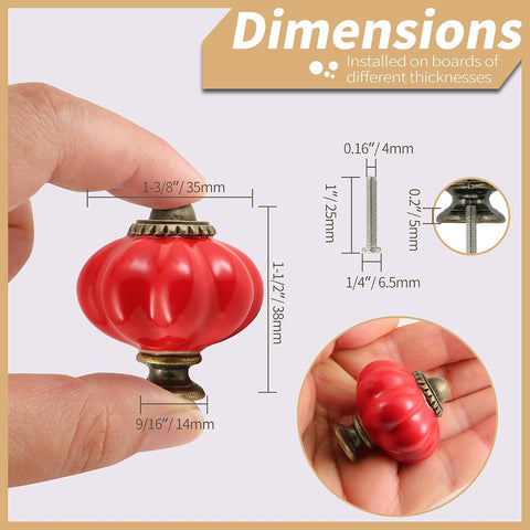 12pcs Ceramic Pumpkin Knobs - Red