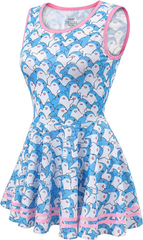 Littleforbig Women Silky Sleeveless Overall Shark Friend Bodycon Mini Dress Skirt
