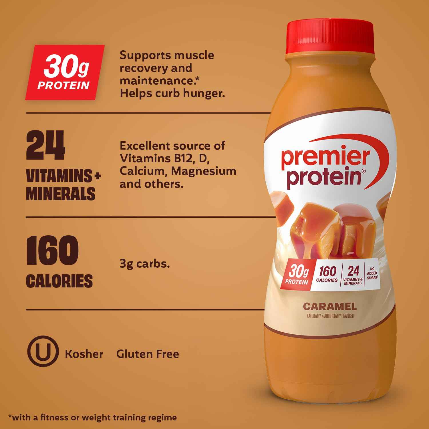 Premier Protein 30g High Protein Shake, Caramel, 12 Pack