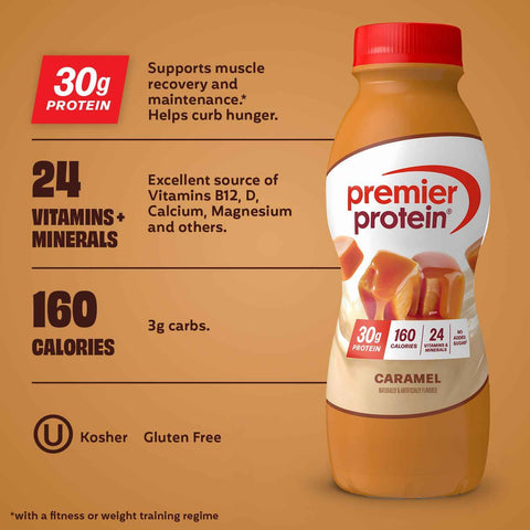 Premier Protein 30g High Protein Shake, Caramel, 12 Pack