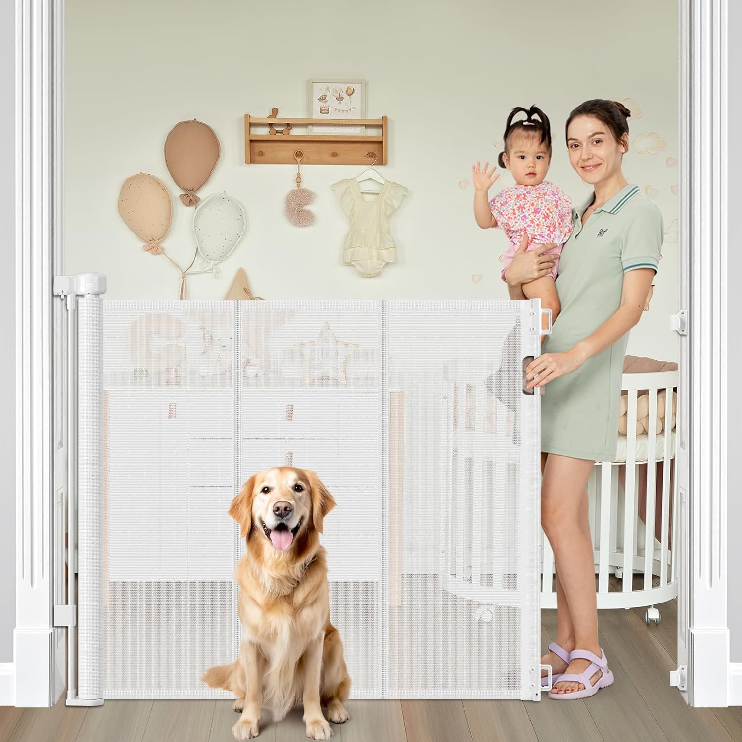 Reinforced 42" Extra Tall Retractable Baby Gates, Extends up to 60" Wide