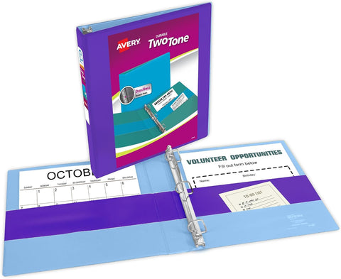 Avery® Two-Tone 3 Ring Binder, 1" Slant Rings, 1 Violet/Blue Binder