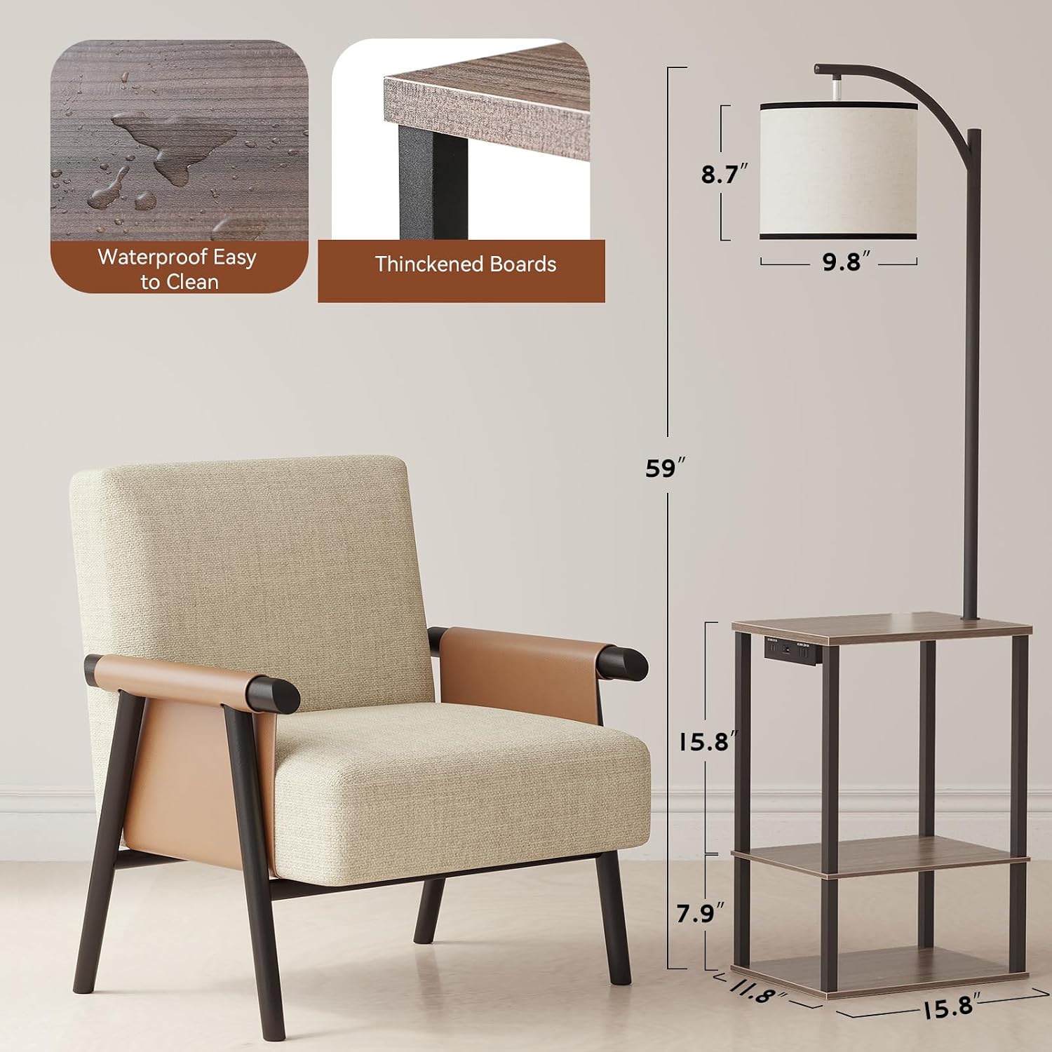 SUNMORY Floor Lamp with Table Shelves, End Side Table for Living Room