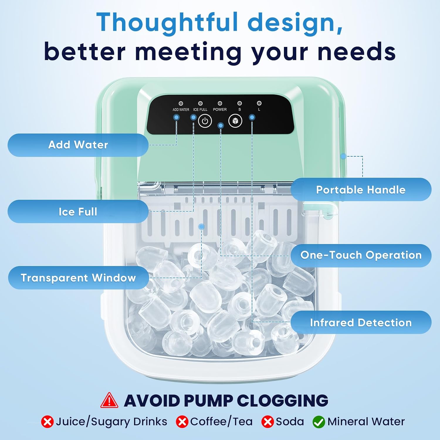 NEWBULIG Ice Maker, Countertop Ice Machine with Portable Handle