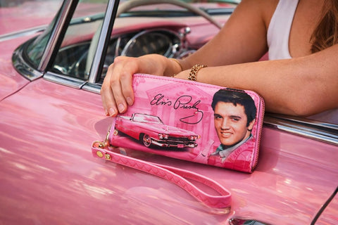 Mid-South Products Elvis Presley Clutch Wallet – Pink With Guitars Design - Officially Licensed Collectible For Elvis Fans - Practical and Wonderful