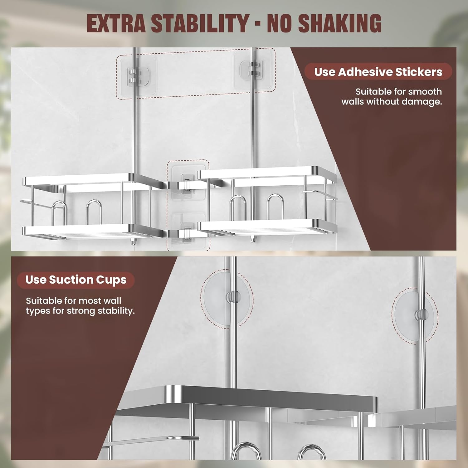 REINHARDT Adjustable Shower Caddy Hanging for Handheld Showerheads, Silver