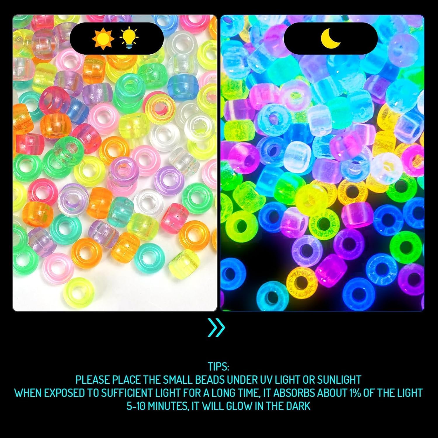 Glow in The Dark Pony Beads, 1000+pcs 6x9mm Kandi Beads Halloween Jewelry