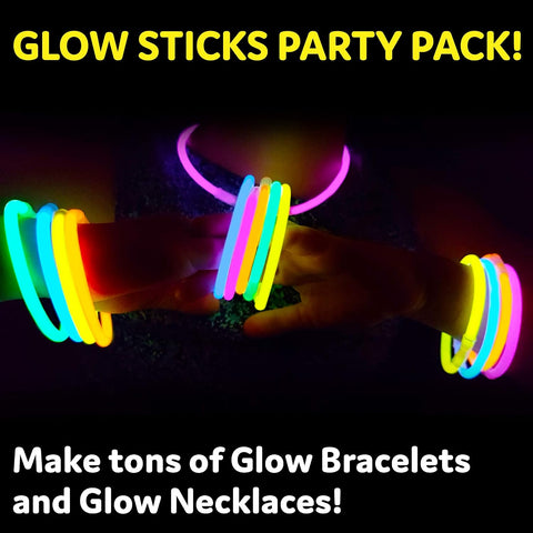 Glow Sticks Bulk Neon Party Supplies - 200 8” Neon Party Glow Sticks w/ Connectors for Glow Necklaces and Glow Bracelets Glow in the Dark Party Supplies