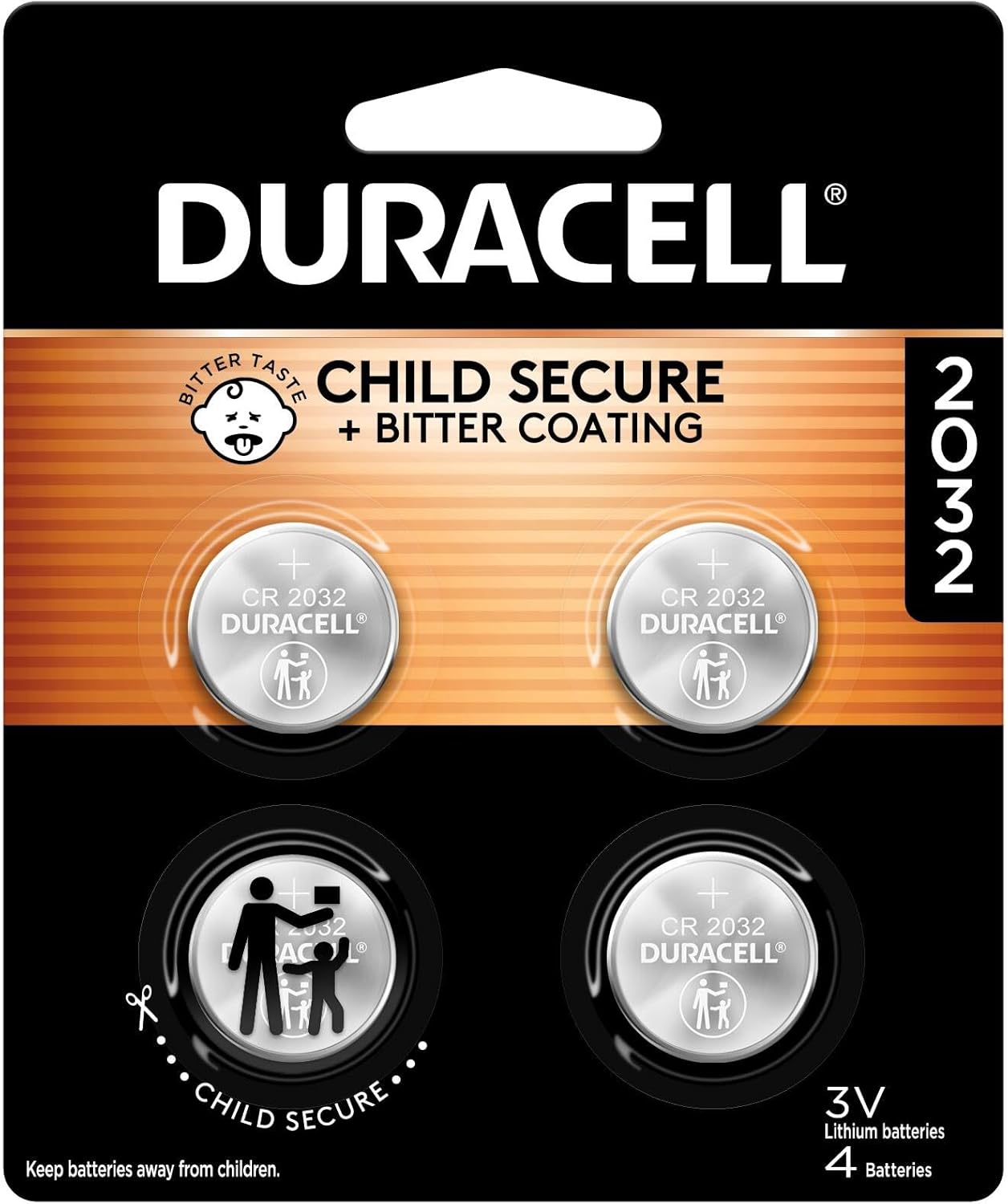Duracell 2032 Lithium Battery, 4 Count, AirTag & Key Fob, CR2032 3V Cell