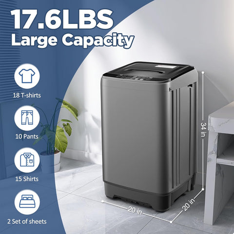 YASHE 17.6 lbs Portable Washing Machine, Full Automatic Compact Washer with Drain Pump, 10 Wash Programs, 8 Water Levels, LED Display, Portable Washer Machine for Apartment, RV, Dorm and Home