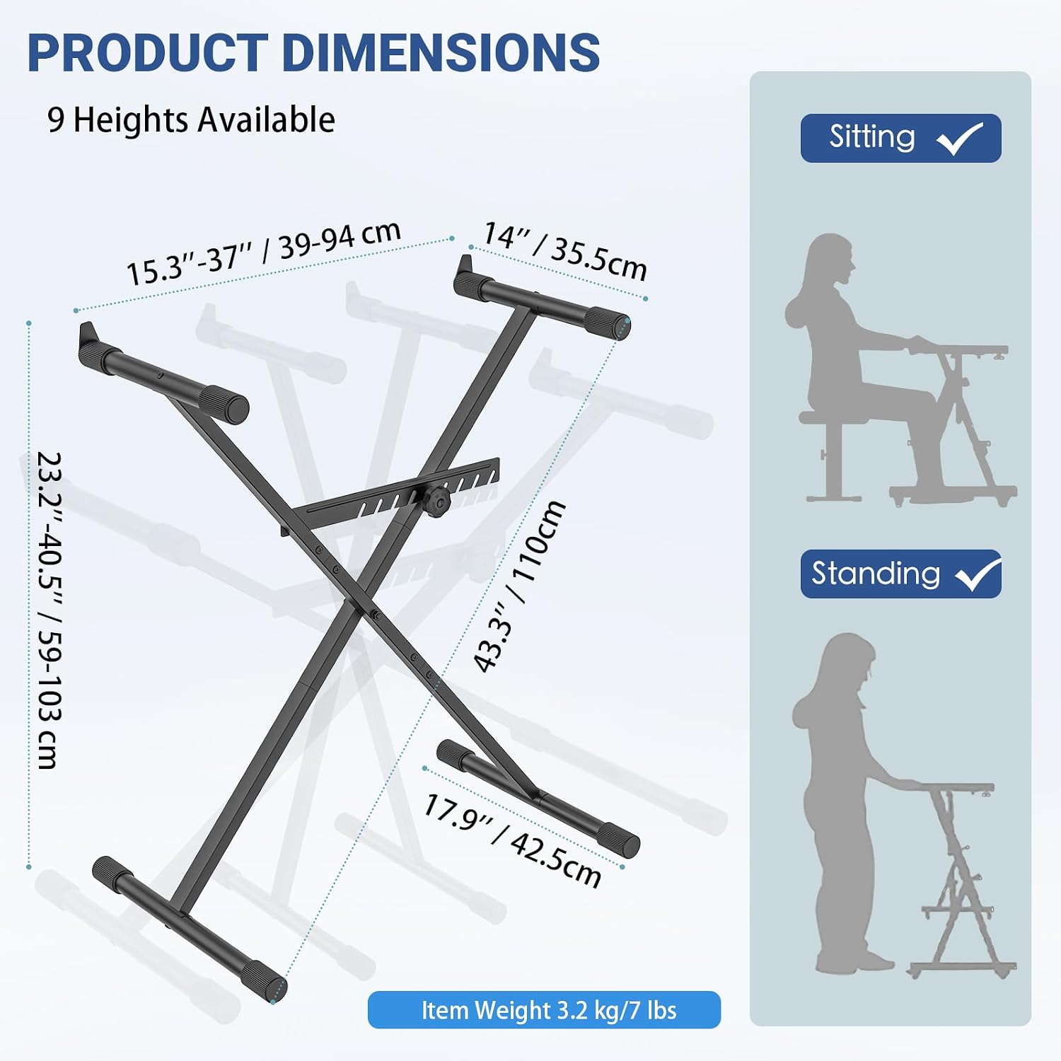 GLEAM Keyboard Stand - Digital Piano Stand, Single X Style, Black (Capacity: 100 lb)