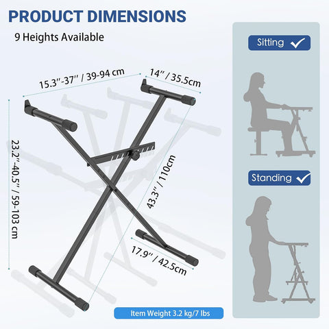 GLEAM Keyboard Stand - Digital Piano Stand, Single X Style, Black (Capacity: 100 lb)