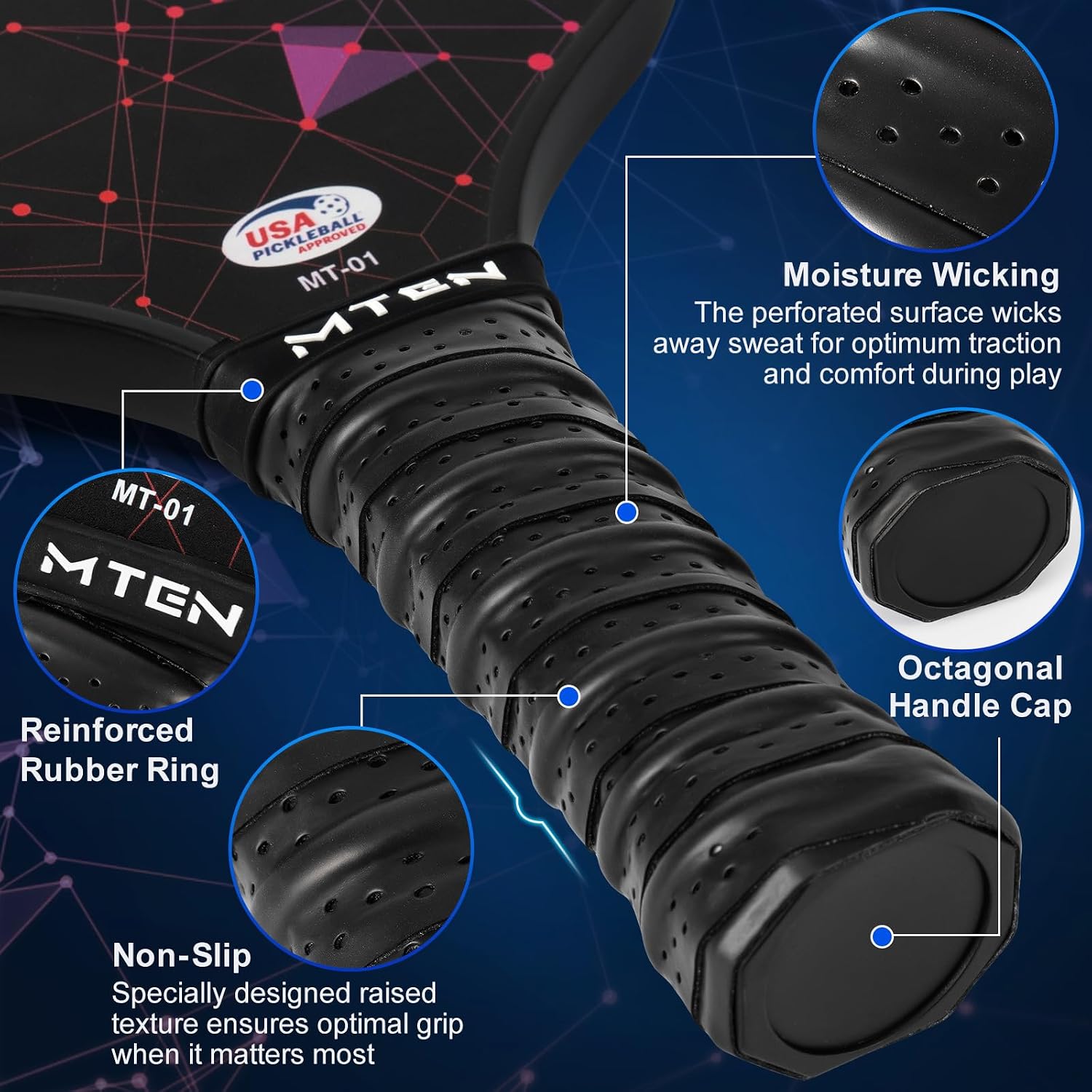 MTEN Pickleball Paddles Set of 2/4/1, USAPA Approved Fiberglass Rackets