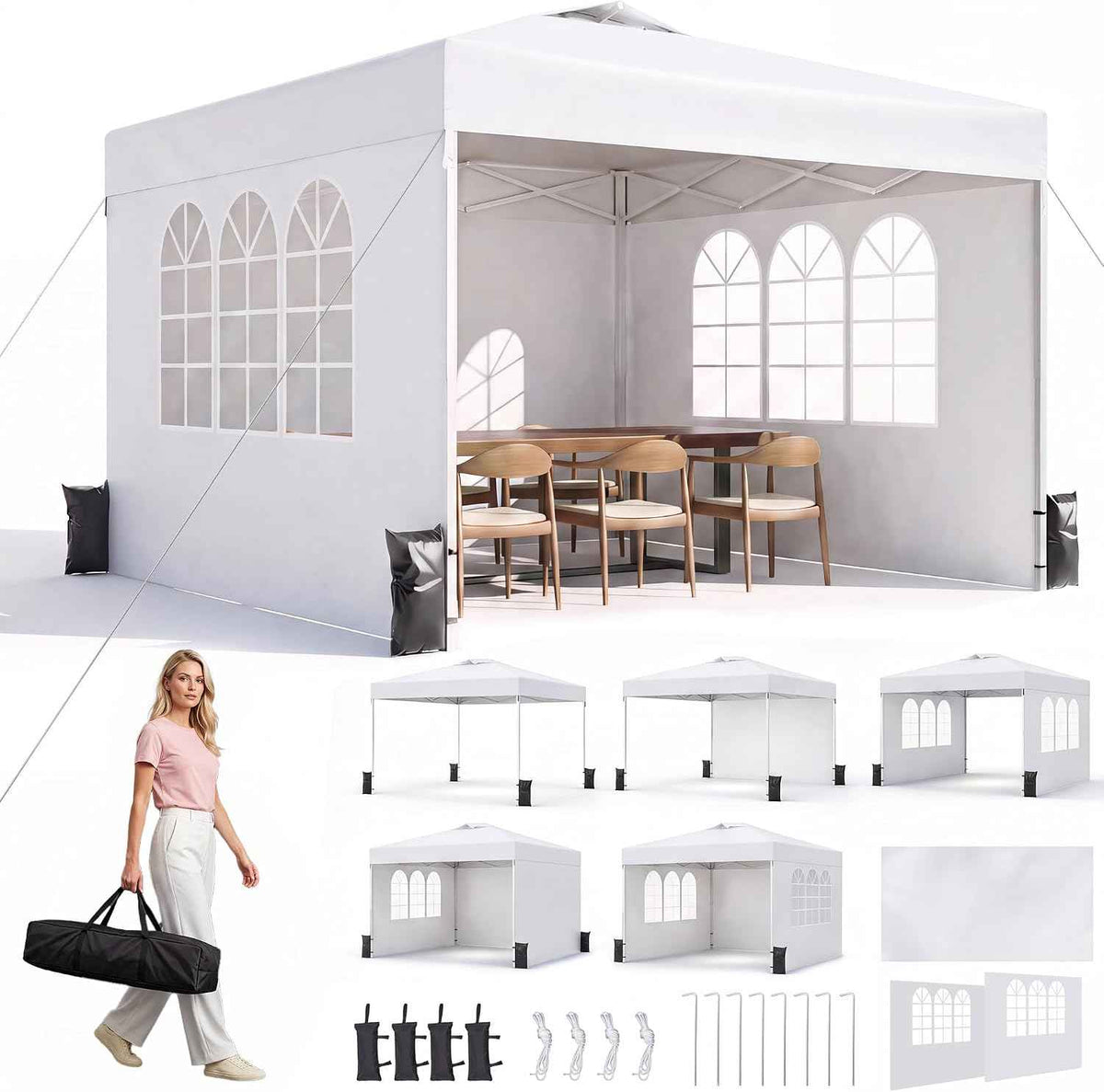 10x10 Pop Up Canopy Tent with 3 Sidewalls & Double Roof Vents