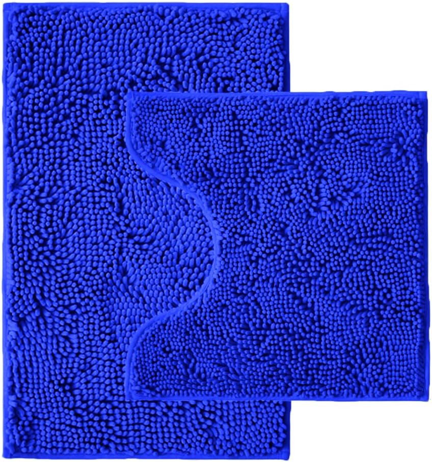 Bathroom Rugs Sets 2 Piece,Super Absorbent Chenille Bath Mats and U-Shaped Toilet Rug,Strong PVC Non Slip Backing,Microfiber Washable Dry Quickly Bath Mats for Bathroom(20"x32"+20"x20"U, Royal Blue)