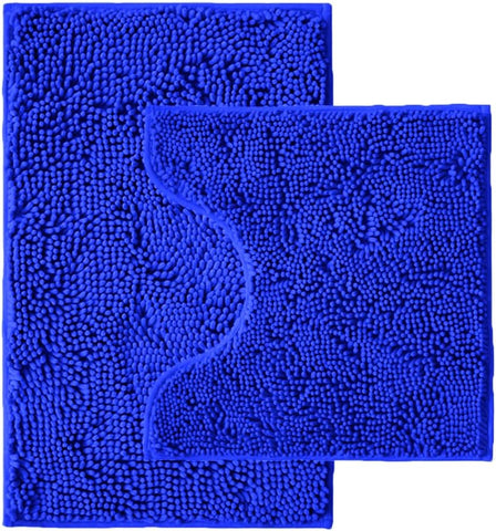 Bathroom Rugs Sets 2 Piece,Super Absorbent Chenille Bath Mats and U-Shaped Toilet Rug,Strong PVC Non Slip Backing,Microfiber Washable Dry Quickly Bath Mats for Bathroom(20"x32"+20"x20"U, Royal Blue)