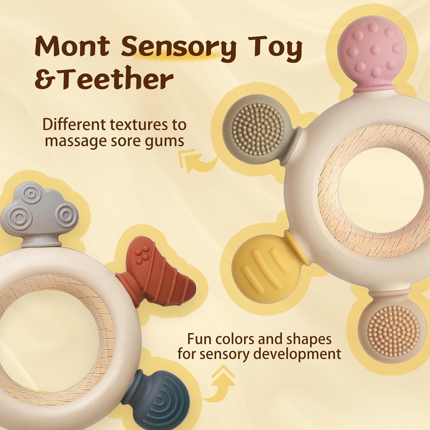 3 Packs Teether Rings for 0-6 6-12 Months Babies, Teething Toys with Pacifier Clip Holder, Baby Chew Toys for Sucking Needs, Baby Essentials
