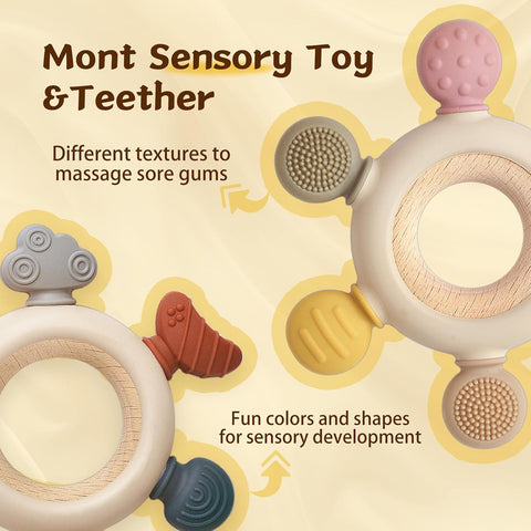 3 Packs Teether Rings for 0-6 6-12 Months Babies, Teething Toys with Pacifier Clip Holder, Baby Chew Toys for Sucking Needs, Baby Essentials
