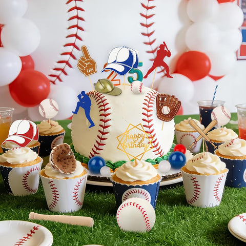 Hooqict 26Pcs Baseball Cake Decorations Set with Mini Balls, Player, Caps, Gloves, Bats, Baseball Birthday Cake Toppers & Cupcake Toppers for Boys Men Sports Themed Birthday Party Decorations Supplies