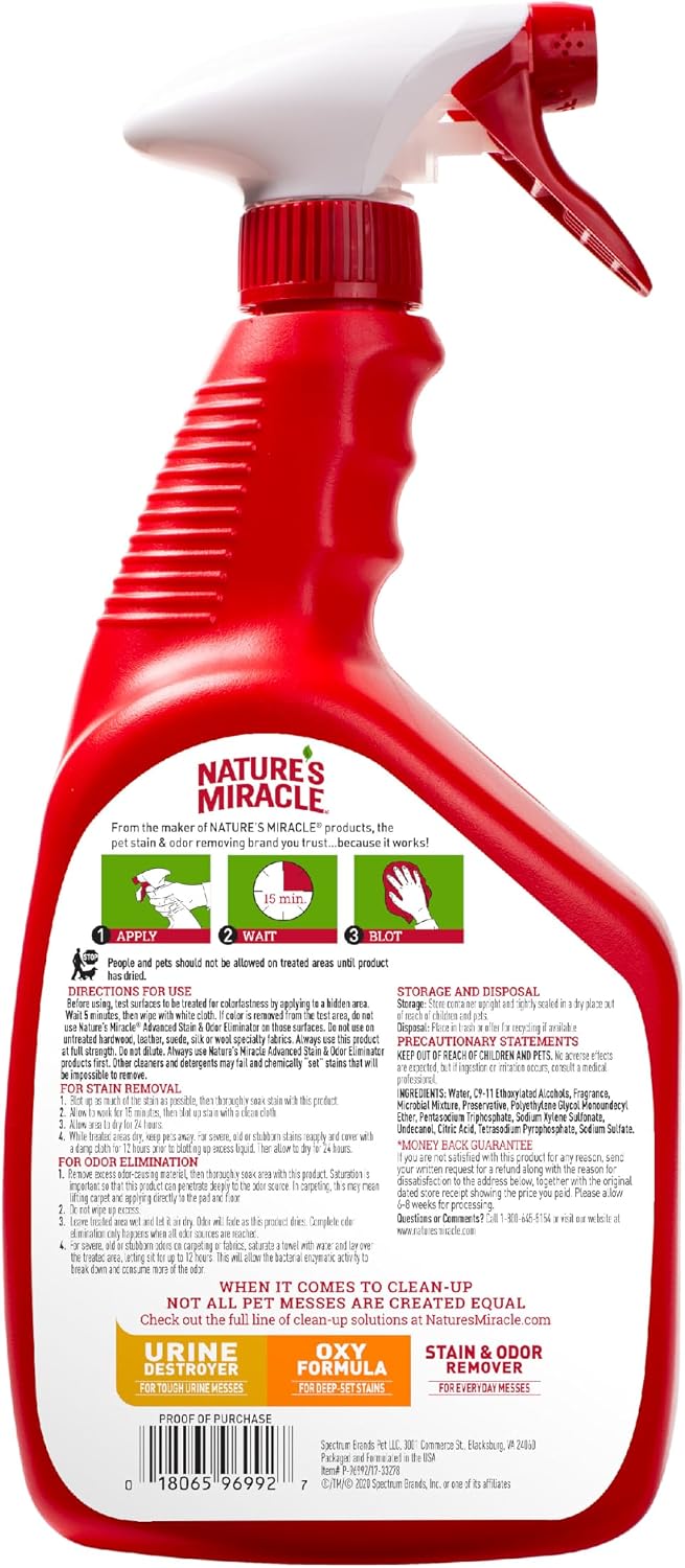 Nature’s Miracle Advanced Cat Stain & Odor Eliminator, Severe Mess, 32 oz