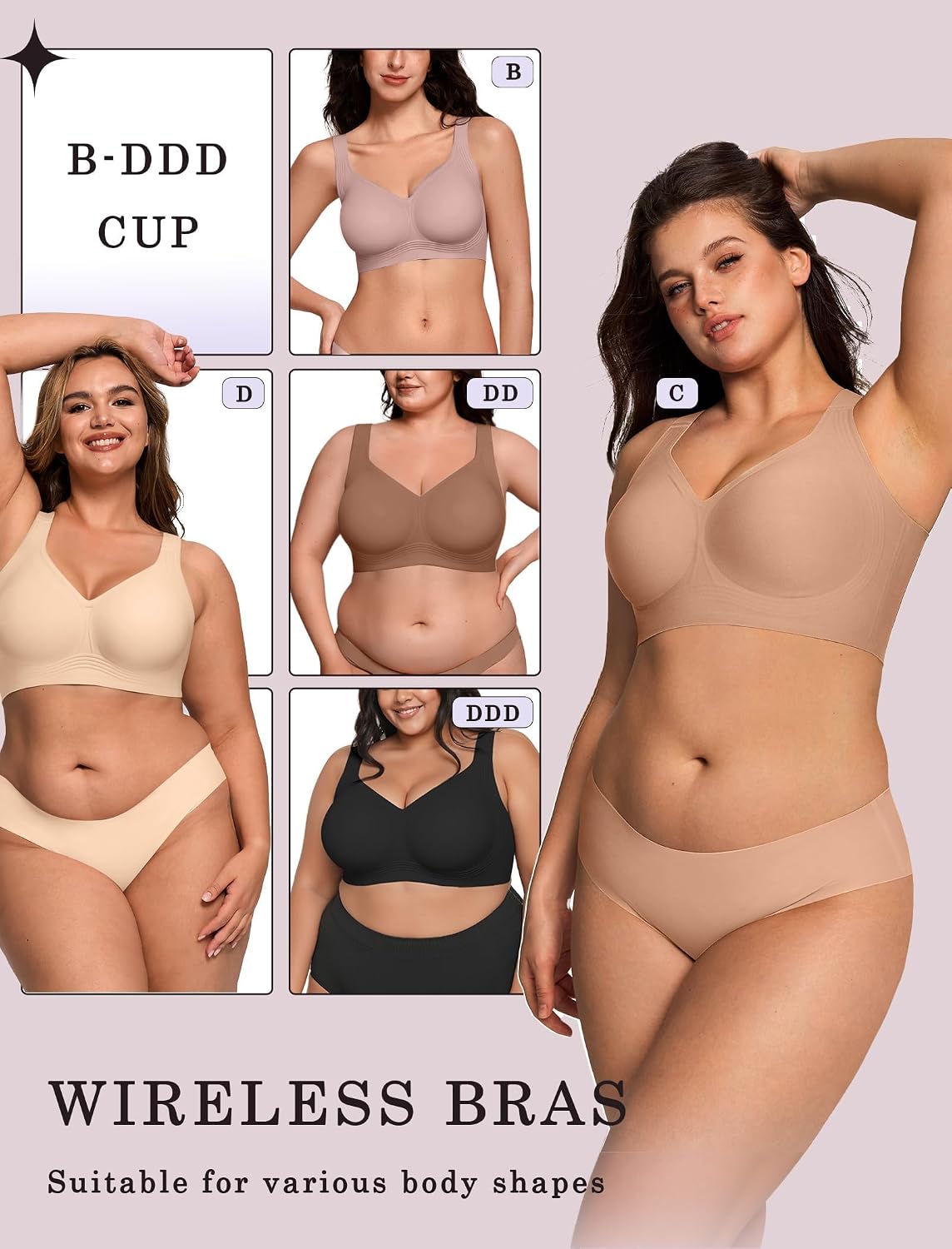 OEAK Womens Wireless Jelly Bras Plus Size Support Push Up Comfortable Bra