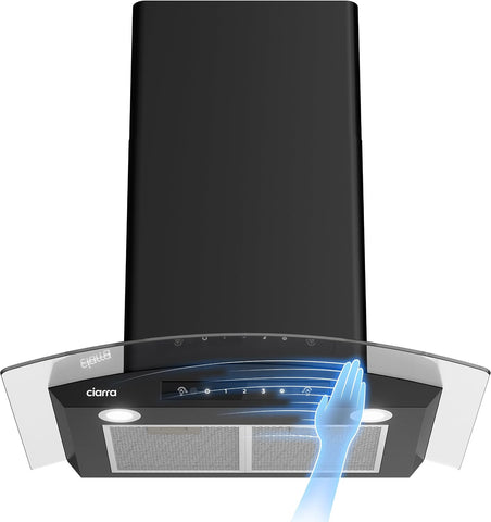 CIARRA 30 Inch Wall Mount Range Hood, 650 CFM Gesture Convertible Vent Hood