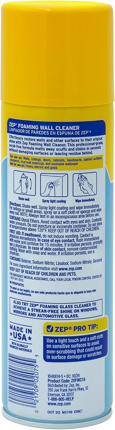 Zep ZUFWC18 Foaming Wall Cleaner, 18 oz, Clear