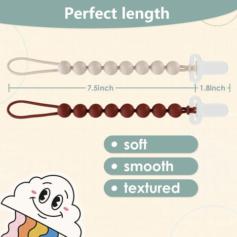 6-Pack Silicone Pacifier Clips for Babies, Safe Teething Beads, Rust-Free Holders, Baby Boy and Girl Essentials, Newborn Must-Have Accessories