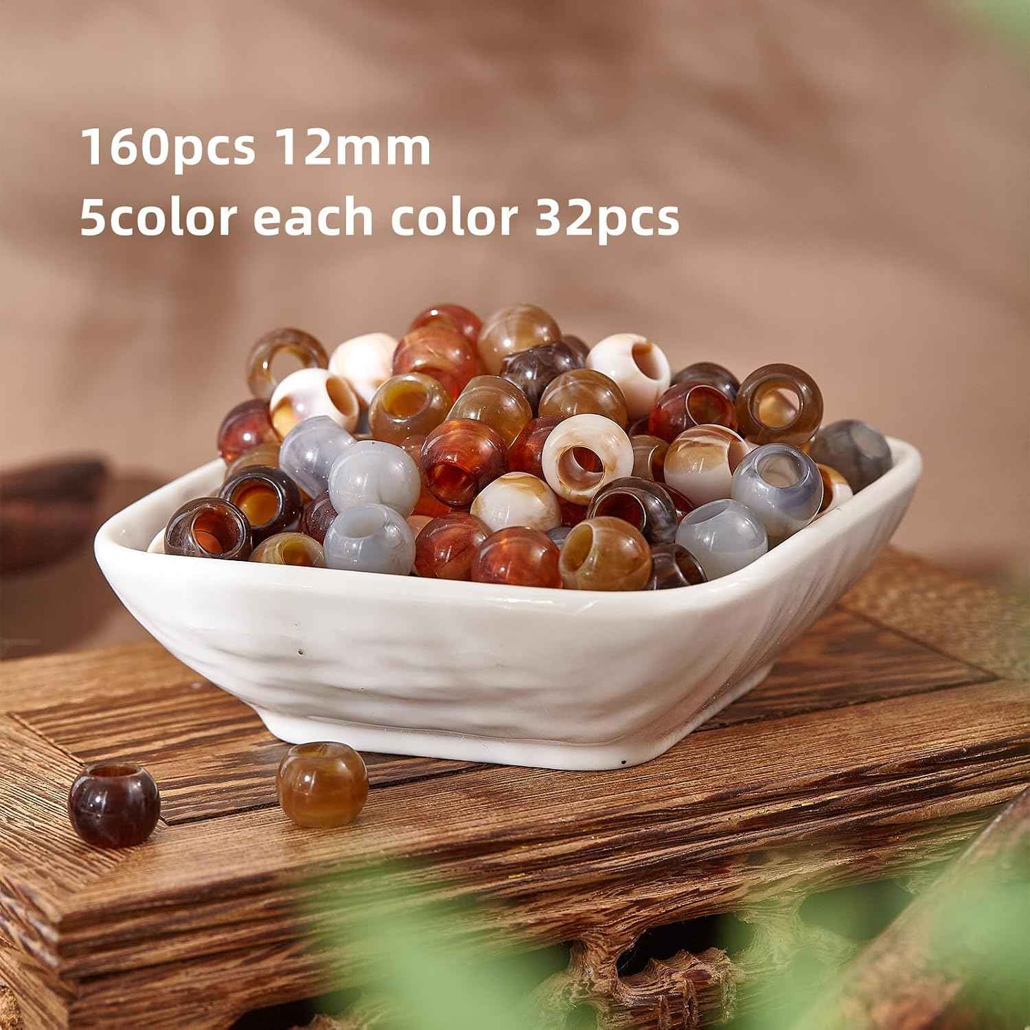 160pcs 12mm Acrylic Beads Large Hole for Craft Jumbo Hair Beads (Hole5.5mm)