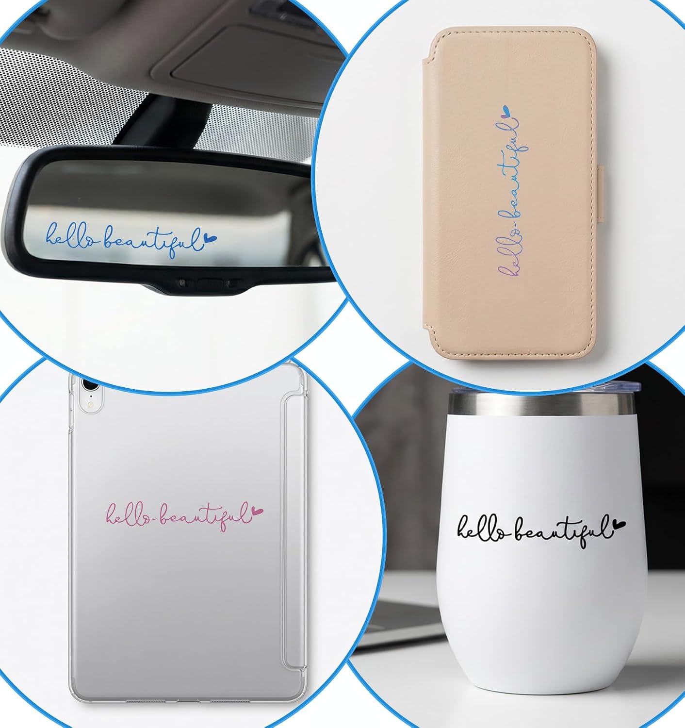 Hello Beautiful Mirror Decal, 10Pcs, Rearview Mirror Sticker