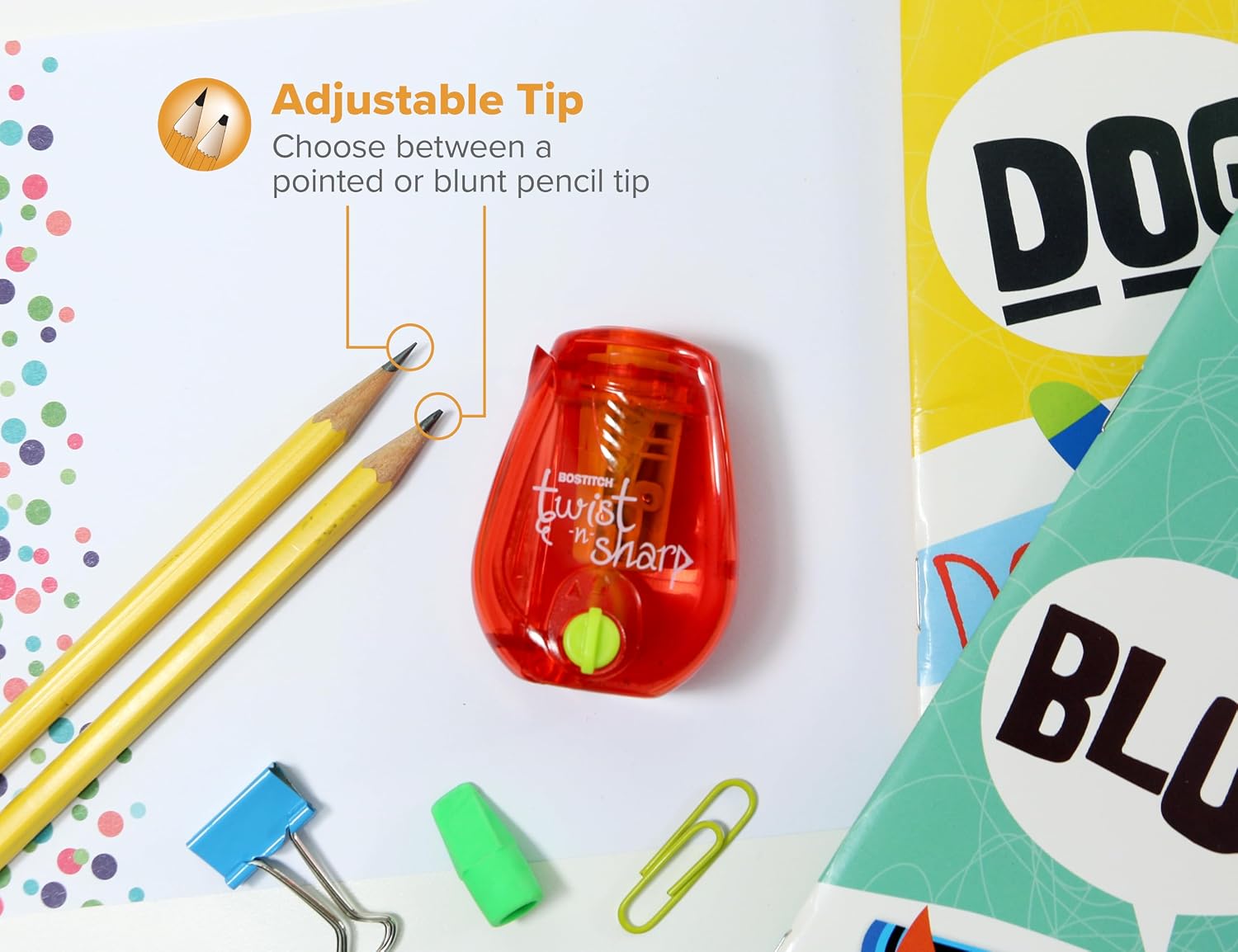 Bostitch Twist-n-Sharp Handheld Pencil Sharpener for Kids, Red