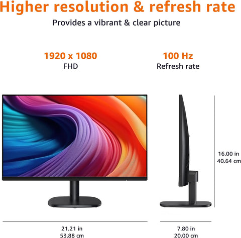 Amazon Basics 24 Inch (23.8 inch viewable) Monitor, FHD 1080P, Max 100Hz, VESA Compatible, Built-in Speakers, Black