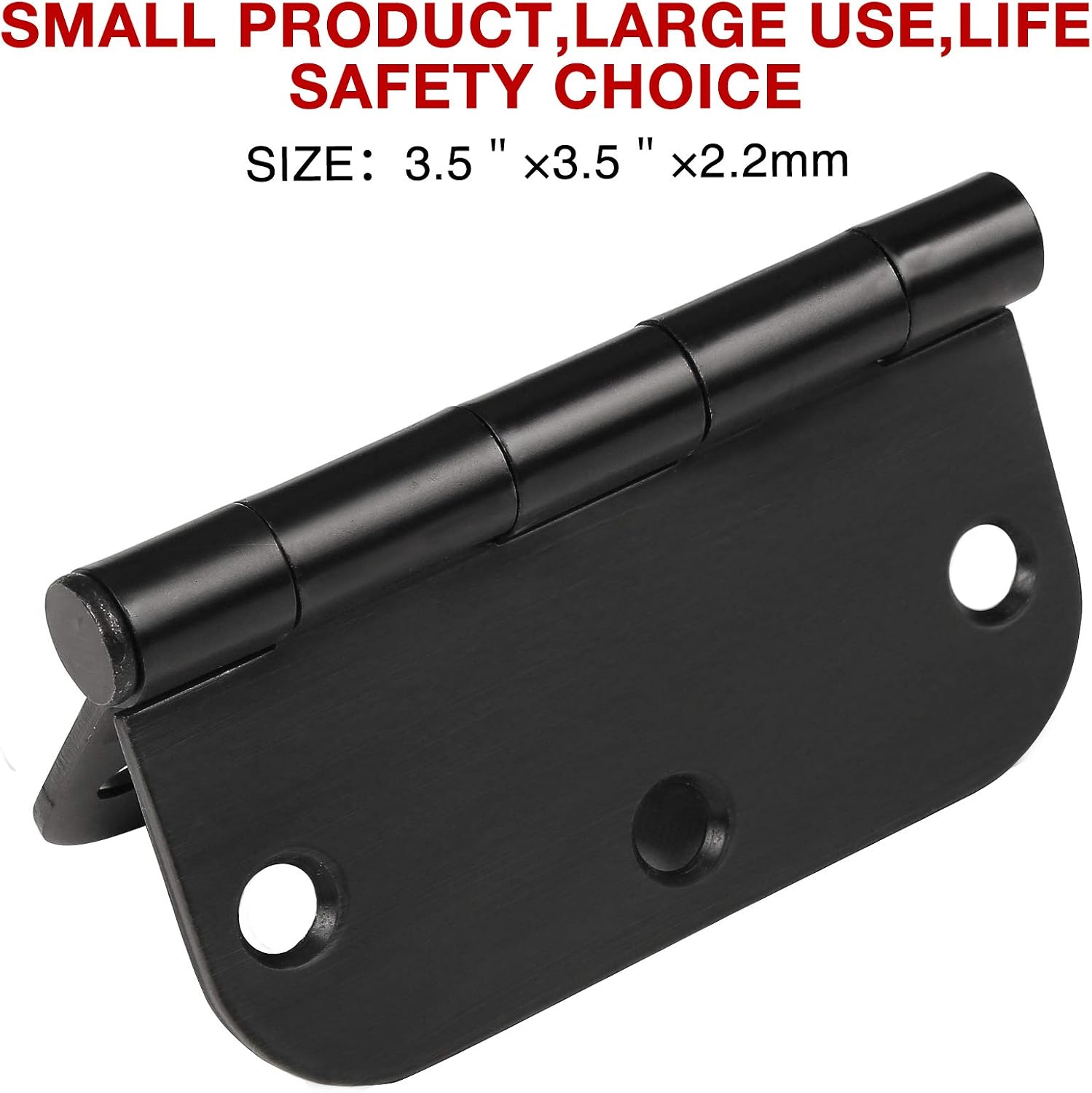 12 Pack Rounded Matte Black Door Hinges 3.5 Inch with 5/8" Radius Corners