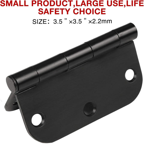 12 Pack Rounded Matte Black Door Hinges 3.5 Inch with 5/8" Radius Corners
