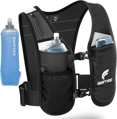 Running Phone Holder Vest with 500ml/17oz Water Bottle | Reflective Hydration Vest | Adjustable | Light | 6 Pockets for Running Accessories | Unisex