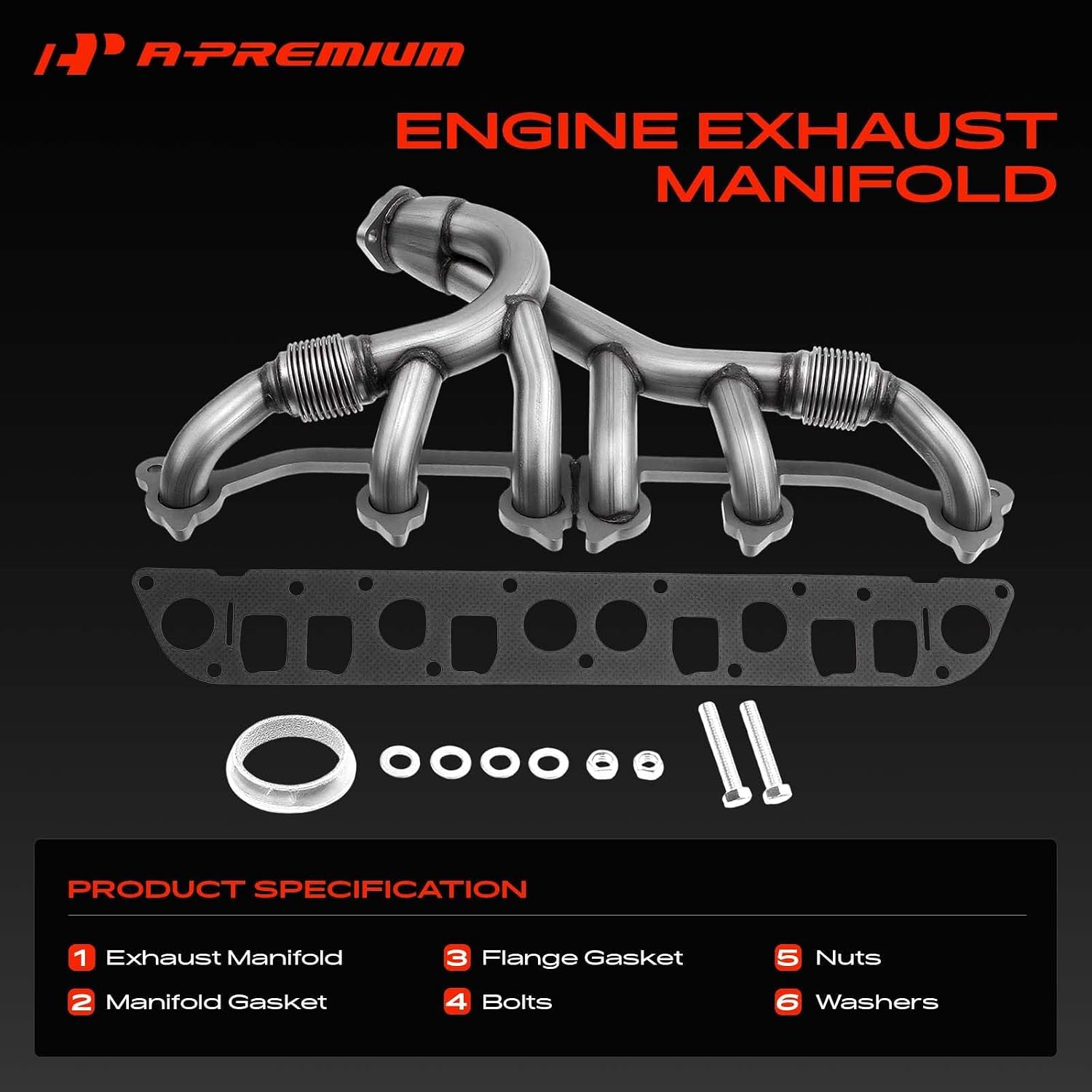 A-Premium New Stainless Steel Exhaust Manifold Kit W/Gaskets & Hardware