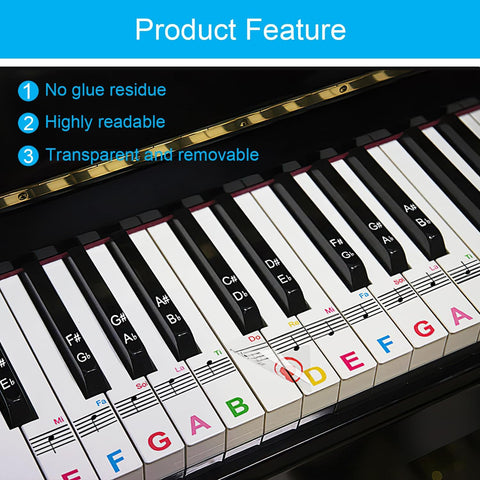 1 Pack Piano Keyboard Stickers for 88/76/61/54/49 Keys, Colorful and Removable Piano Stickers for Beginners, Keyboard Letters Labels, Eye-catching Notes