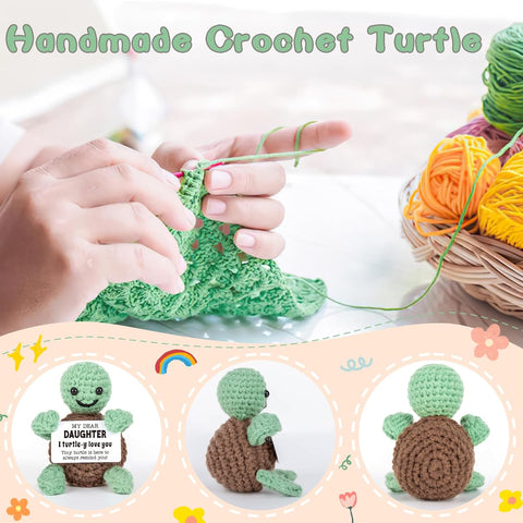 Mini Funny Turtle Daughter Gifts from Mom Dad, Birthday Gifts for Kids Teens Adults Daughter in Law Bonus Step, I Love You Small Cute Stuff Things, Handmade Emotional Positive Crochet Turtle