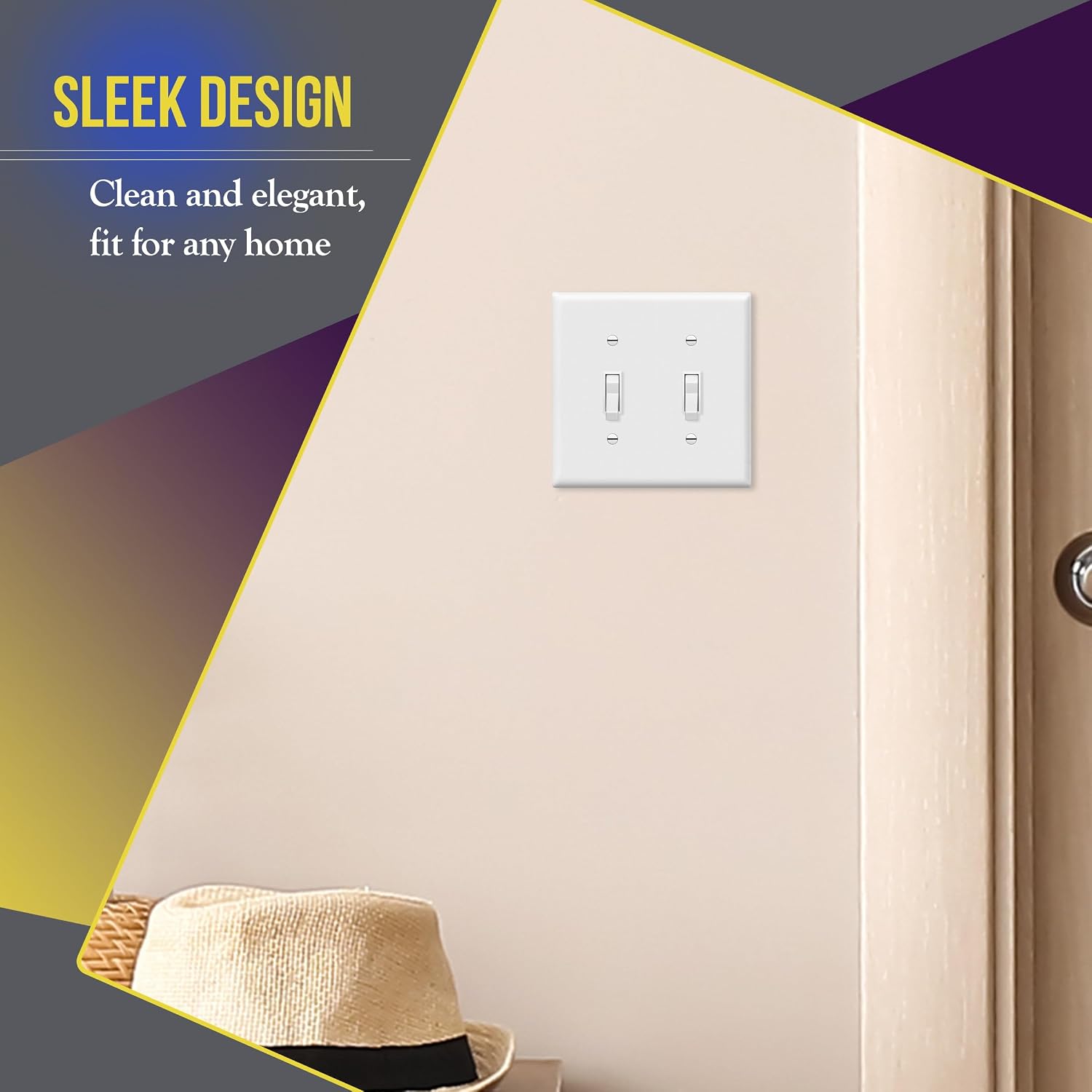 ENERLITES Toggle Light Switch Wall Plate, Gloss Finish, Size 2-Gang 4.50" x 4.57", Double Switch Cover, Unbreakable Polycarbonate Thermoplastic, 8812-W, White