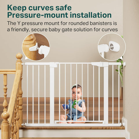 Cumbor 30-48 in Baby Gate for Stairs, Auto Close Dog Gate Indoor, White