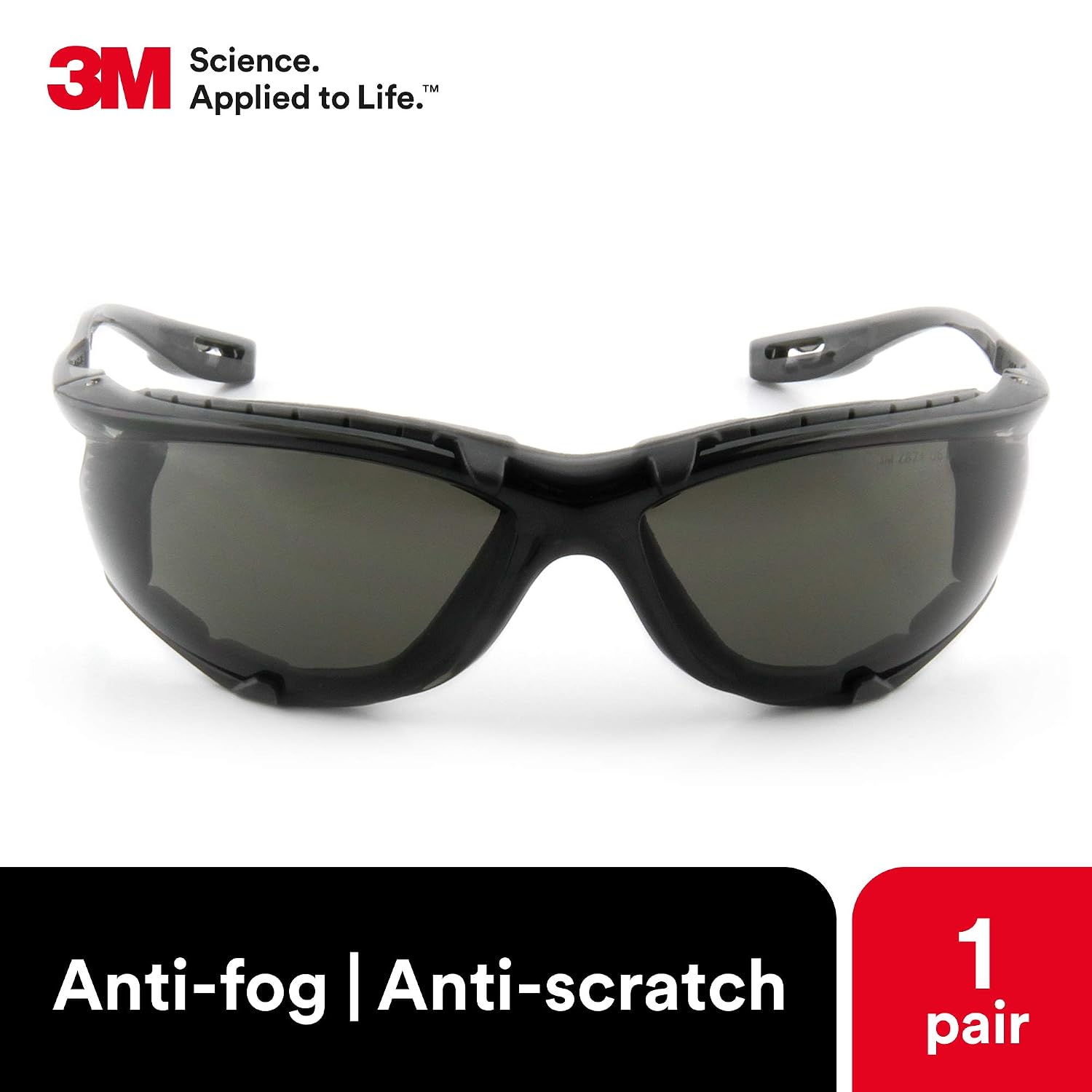 3M Safety Glasses, Virtua CCS, Anti-Fog Gray Lens, Black Frame, ANSI Z87