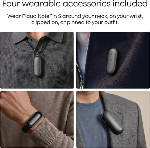 Plaud NotePin S Wearable AI Voice Recorder, Transcribe & Summarize, Black