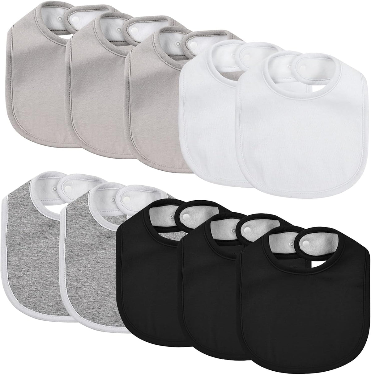 10 Pack Cotton Snap Bibs for Baby Boy Girl, Super Soft Drool Bibs for Teething and Feeding